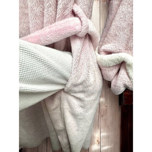 Stan Herman Womens Plush Fleece Bathrobe Light Pink Waffle Knit Cuffs - Picture 6 of 10